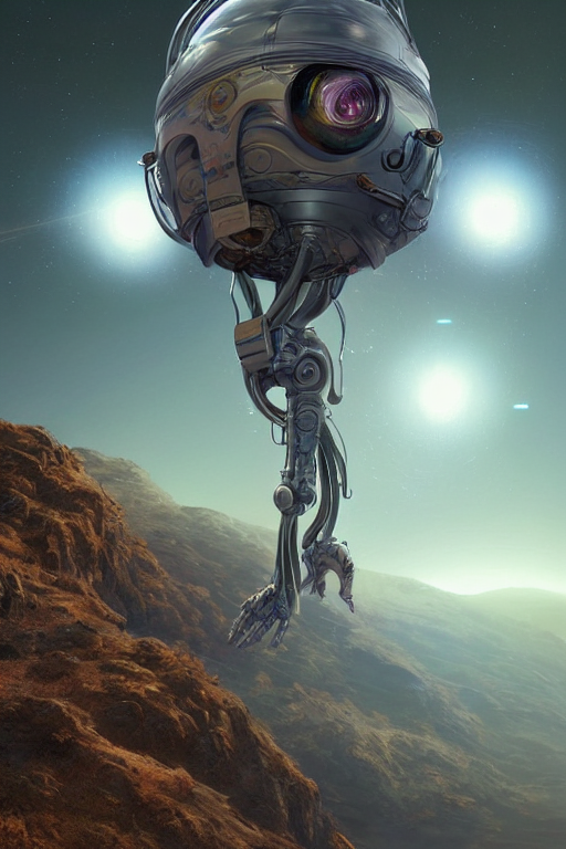 Intricate Digital Art Of A Sentient Robot Travelling Space,...