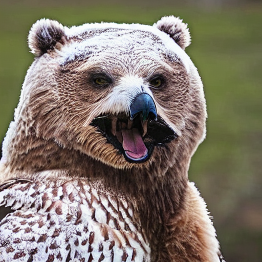 A Photo Of A Snow Owl Head On A Grizzly Bear Body