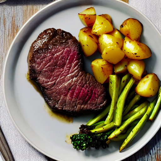 A Filet Mignon Dinner With Fresh Vegetables And Potato