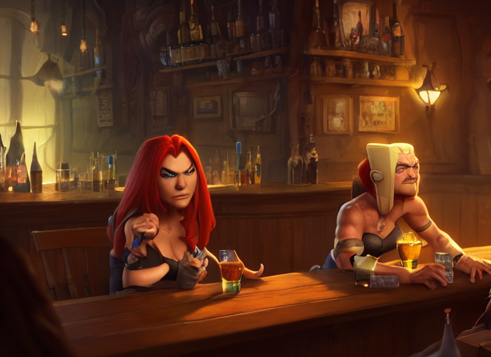 Grumpy Gina Carano Sitting In A Bar, Fantasy, Concept Art, A...