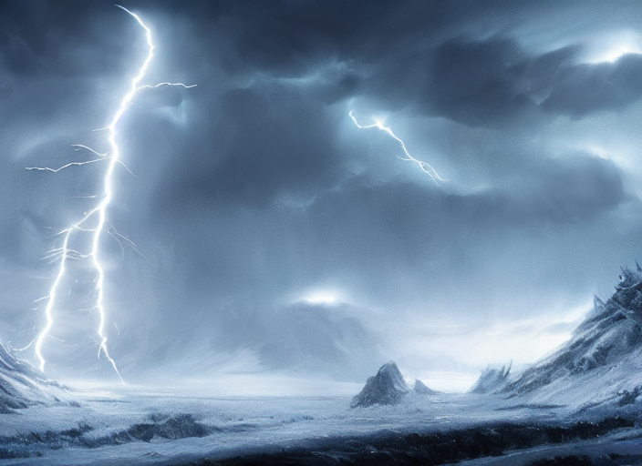 Lightning With The Shape Of A Dragon, Beautiful Snowy Landsc...