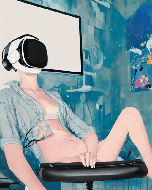 A Beautiful Anime Woman Reclines In A Gaming Computer Chair...