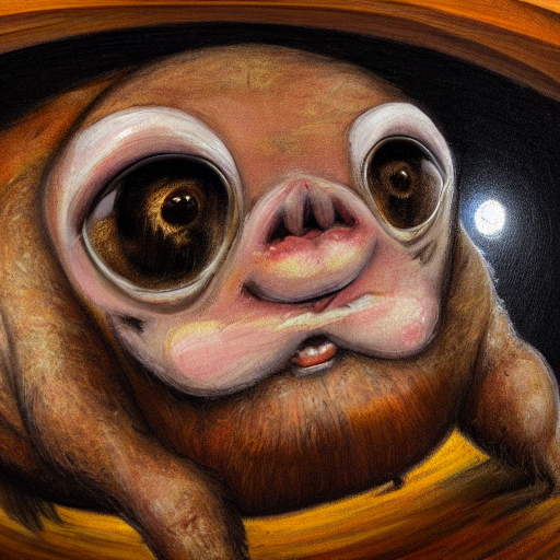 Fat Hairy Pigman Crawling On All Fours, Sniffing The Camera,...