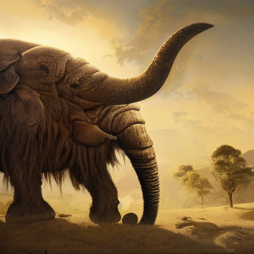 A Hyperrealistic Illustration Of War Mammoth, Woolly Elefant...