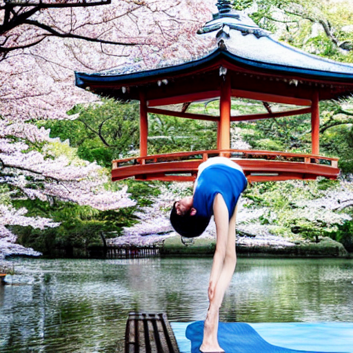 Linares Model With Blue Hair Demonstrating Headstamd Yoga Po...