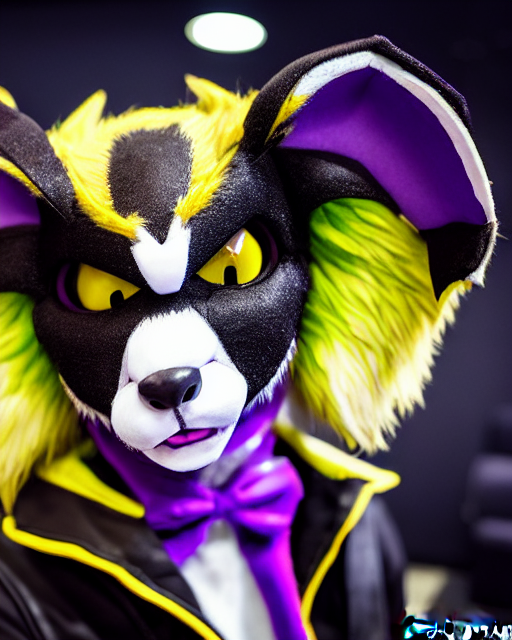 Lemonbrat Studios Bat Fursuit, Fursuiter, Candid Photo Taken... — Stable Diffusion AI Prompt: lemonbrat studios bat fursuit, fursuiter, candid photo taken in the dealers'den...