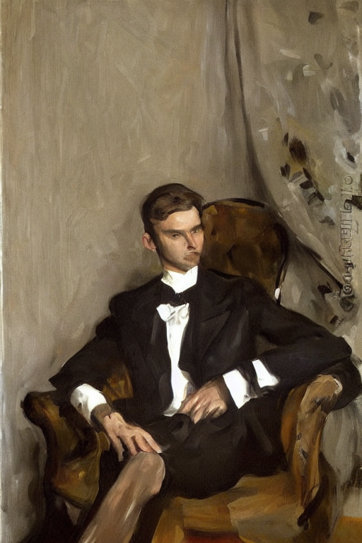 A Portrait Painting Of A Male Deer In Suit Sitting On A Sofa... — Stable Diffusion AI Prompt: a portrait painting of a male deer in suit sitting on a sofa near a window, by j...