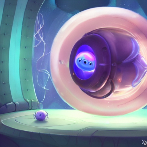 Cute Jellyfish Sleeping In A Space Station Pod, Fantasy, Con...