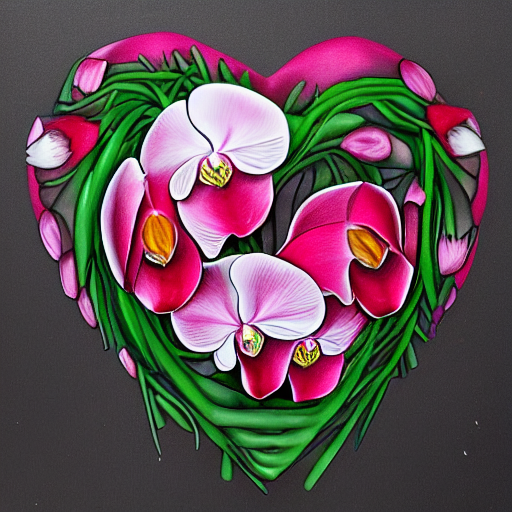 An Anatomically Correct Heart And Orchid Flower Fusion