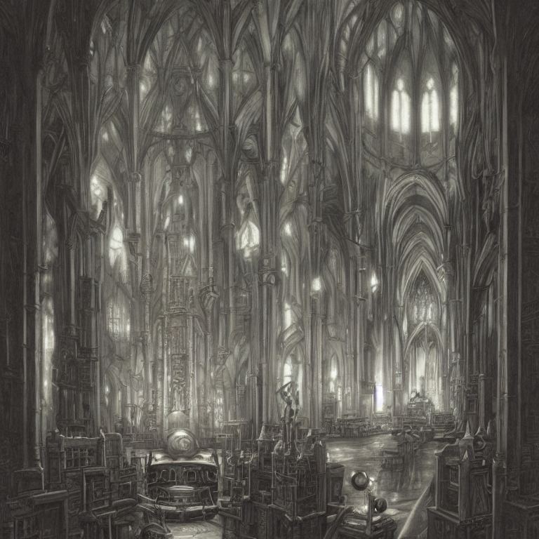 Strange Robot By Shaun Tan, Cathedral Interior, Style Of Ans...