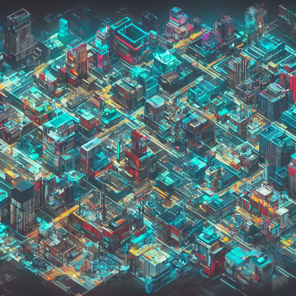Isometric Cyberpunk Diorama In Ocean, Photorealistic Renderi...