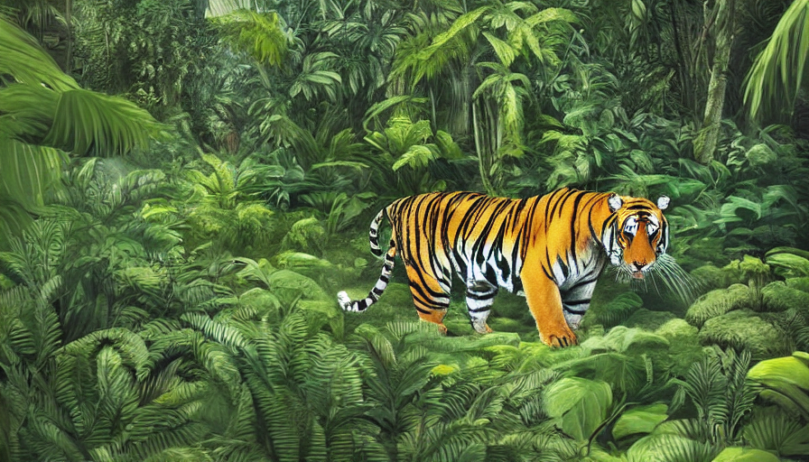 A Tiger In A Lush Jungle Environment By Karl Gerstner Trendi...
