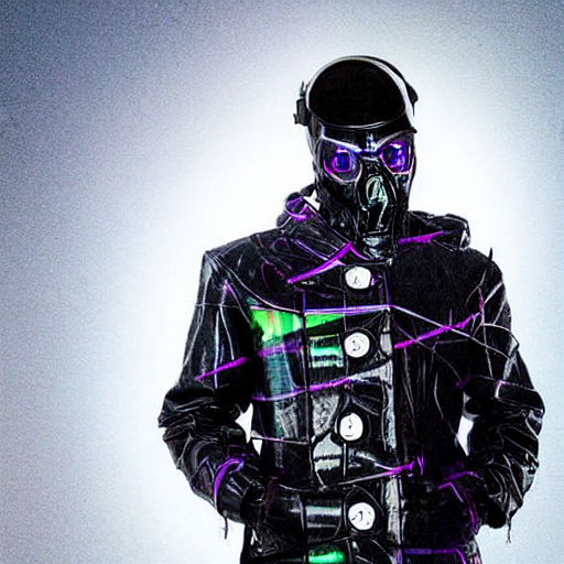 Mysterious Figure Wearing A Synthwave Punk Cyber Cybernetic...