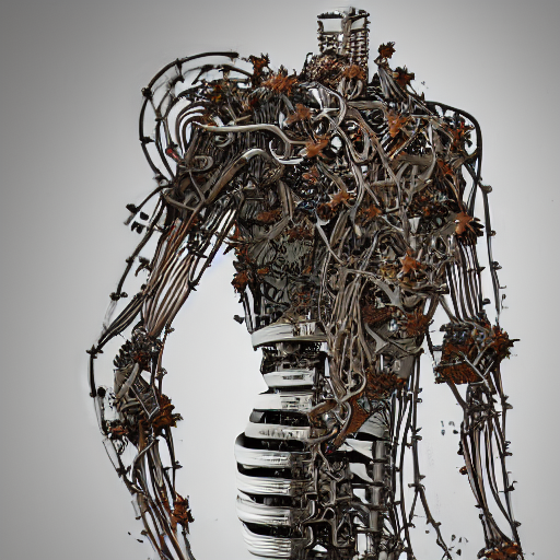 A Biomechanical Cyborg Torso Abandoned In A Factory, Overgro...