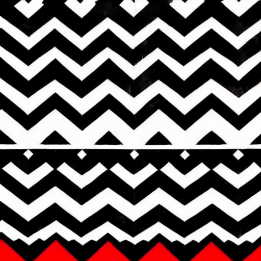 A Room With A Black And White Chevron Floor And A Red Wall,...
