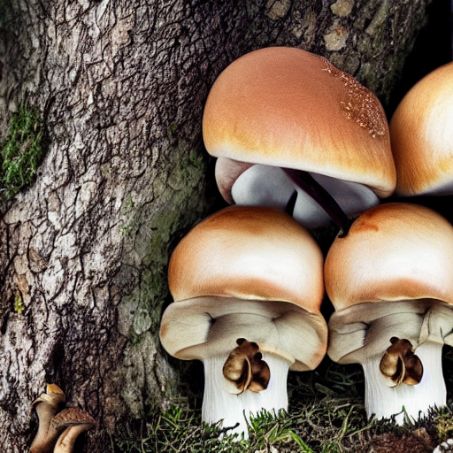 Multiple Mushrooms Growing Through A Human Skull In The Wood...