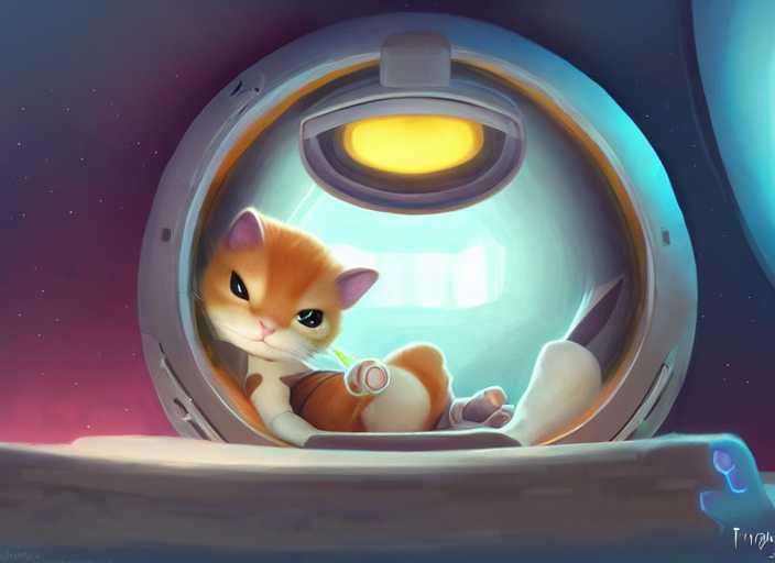 Cute Ninjacat Sleeping In A Space Station Pod. Babymouse Is...