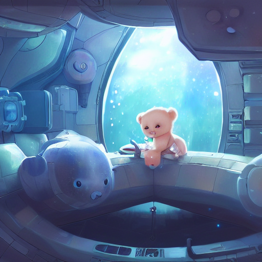 Cute Astrobabybear Sleeping In A Space Station, Fantasy, Con...