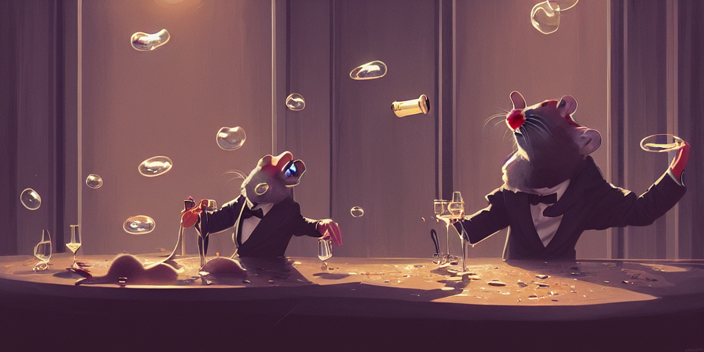 Rats In Tuxedos Drinking Champagne In Bubbles In The Space,... — Stable Diffusion AI Prompt: rats in tuxedos drinking champagne in bubbles in the space, contrast, deep focus...