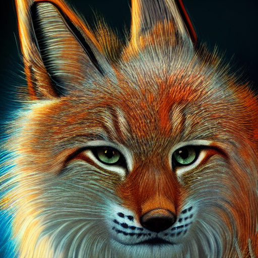 Beautiful Lynx With Fluffy Fur And Peacock Feathers And Gold...