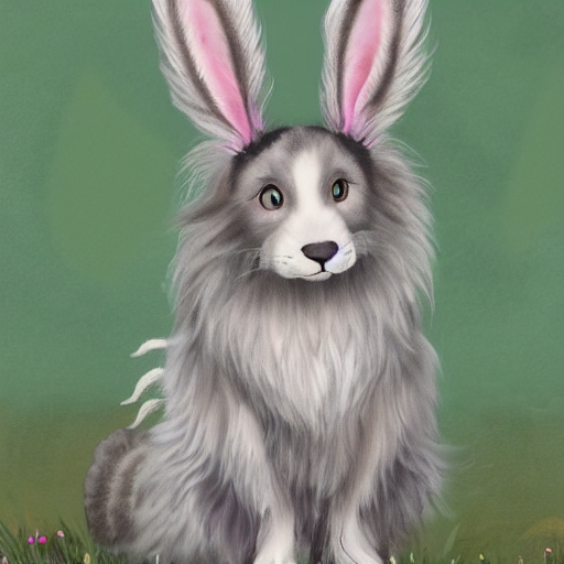 Cute Fluffy Grey Tabby Border Collie And Tan Lop Eared Bunny...