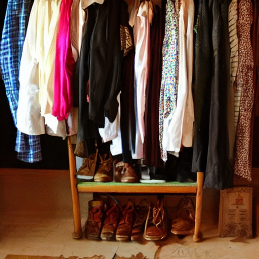 Old - Fashioned Wardrobe. Bkack Clothes.