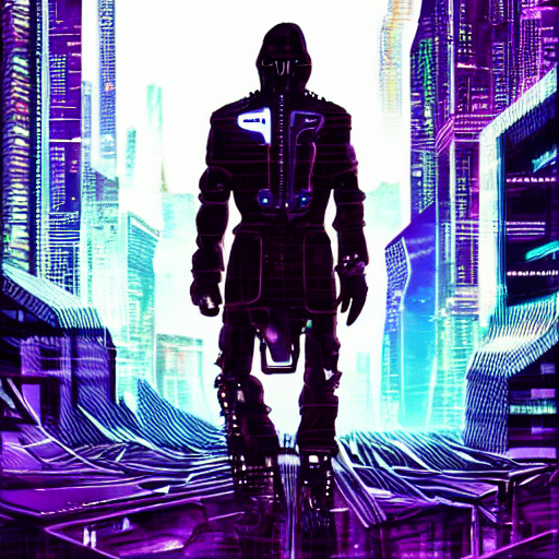 Mysterious Figure Wearing A Synthwave Punk Cyber Cybernetic...