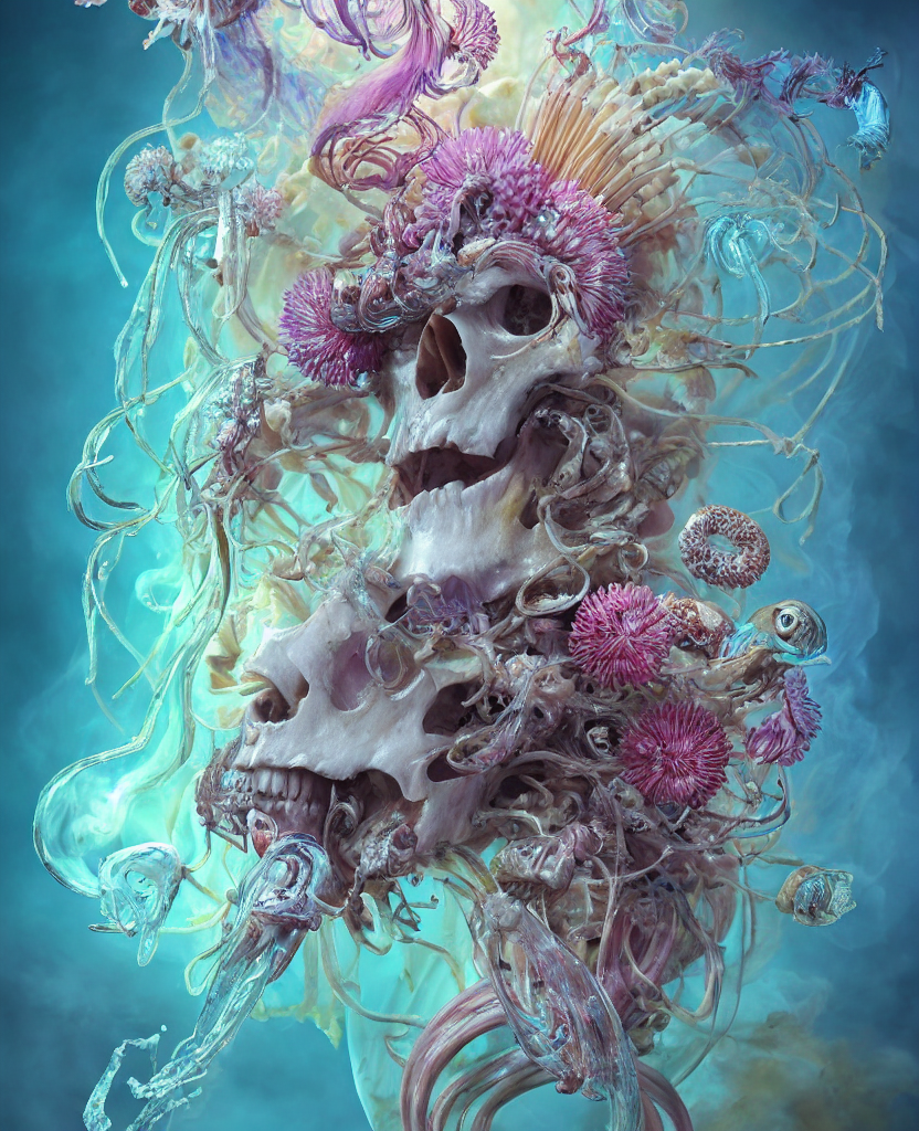 3 D Close - Up Macro Portrait Of The Goddess Ram Skull In Mi...