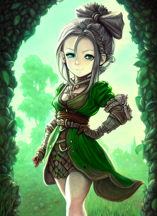 A Portrait Of Girl Farmer In Green Dress, Fantasy, Dungeons...