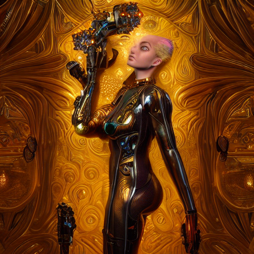 Photo Of A Beautiful Female Cyberpunk Cyborg, Head Is Connec...