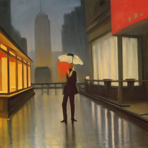 A Painting By Edward Hopper Of An Eerie Scene On A Rainy Day...