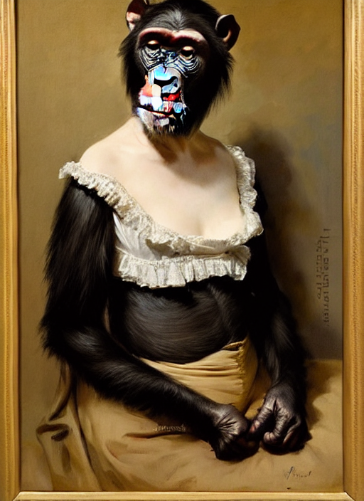 Photo Portrait Of An Old Chimpanzee Wearing 1 7 Th Century F...