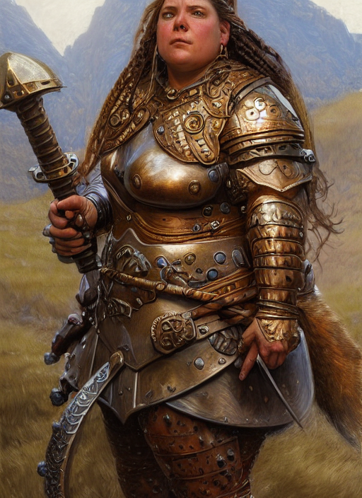 Portrait, Female Dwarf Warrior, Heavy Bronze Breastplate, El...
