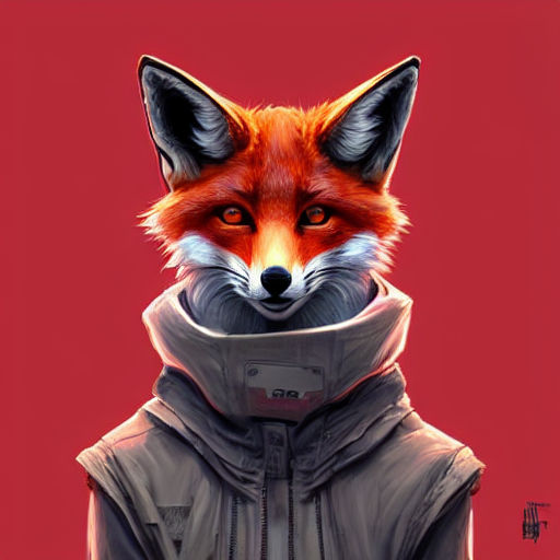 Hyperdetailed Anthropomorphic Fox Wearing A Pale Gray Sci Fi...