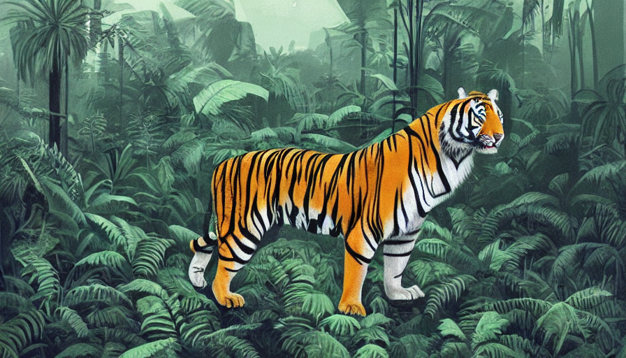 A Tiger In A Lush Jungle Environment By Gertrude Abercrombie...