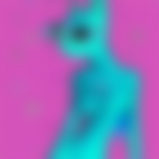 Anthropomorphic Blue Cat Woman Dressed In Pink, Vaporwave St...