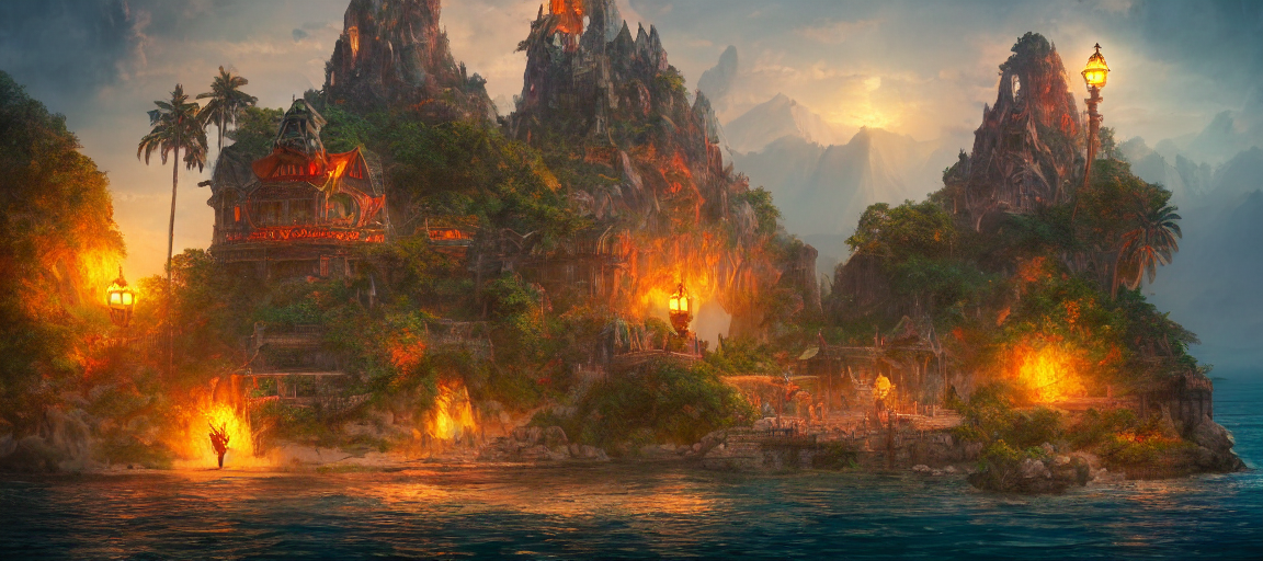 Fantasy Temple Island, Environment, Colors, Film, Dramatic,...