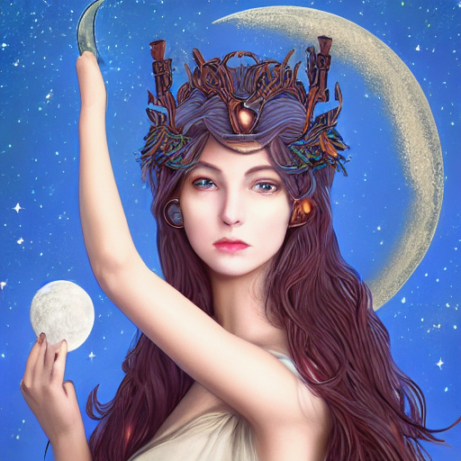 Artemis Holding The Moon In Her Hands , Closeup, Macro, Fill...