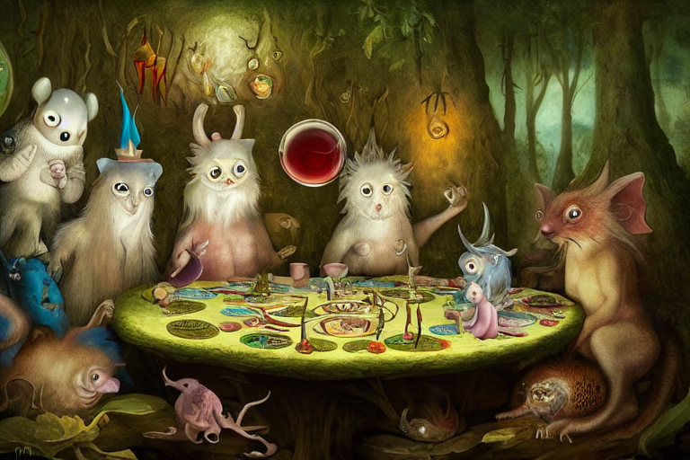 Weirdest Cute Critters In A Forest Cabin Having A Tea Party...