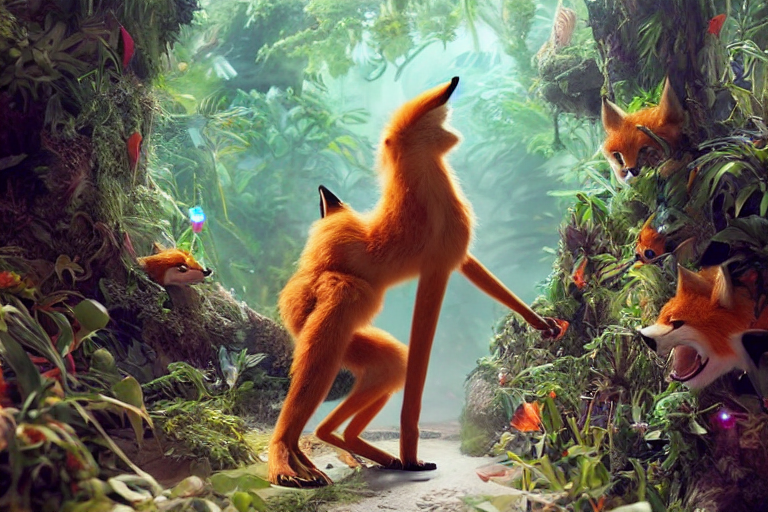 Anthropomorphic Foxes Animals, Dressed As Hot Raver Girl Dan...