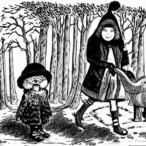 A Black And White Ink Drawing Of A Large - Eyed Ten Year Old...