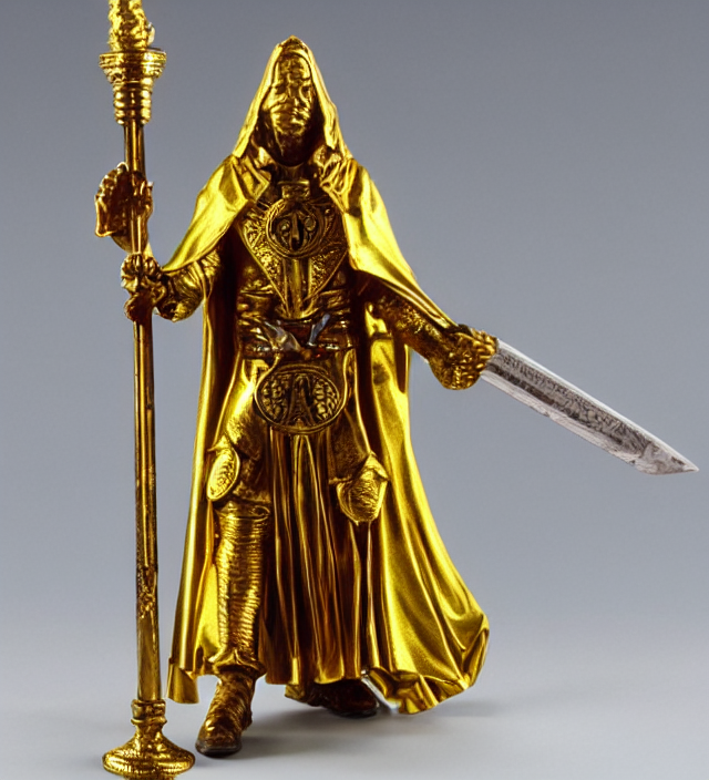 A Golden Priest With A Power And A Scepter In His Hands