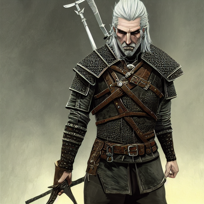 A Painting Of Geralt Of Rivia By Kentaro Miura, Dark Fantasy...