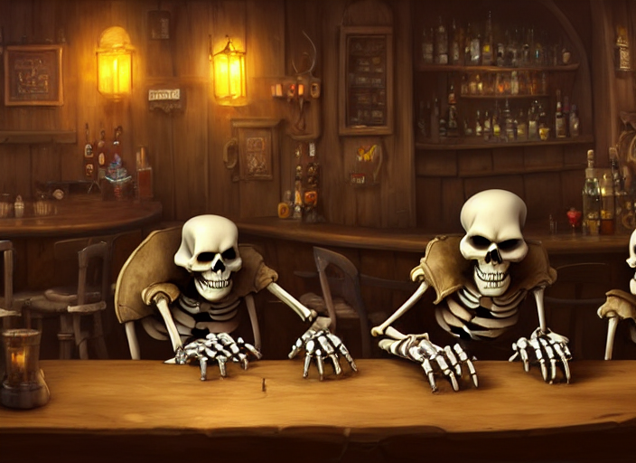 Grumpy Skeletons Sitting In A Bar, Fantasy, Concept Art, Art...