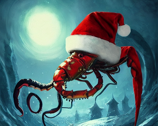 The Great Squid Wearing A Santa Costume, Christmas Themed Wi...