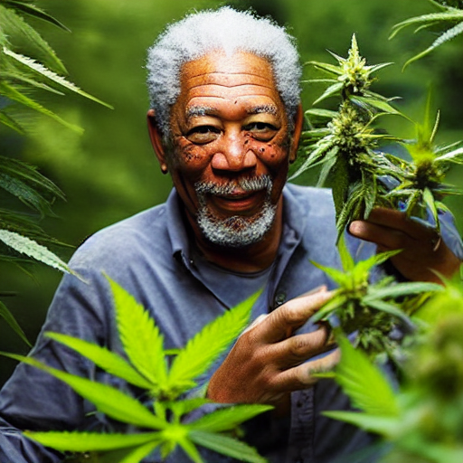 A Photograph Of Morgan Freeman Happy Tending To A Cannabis G...