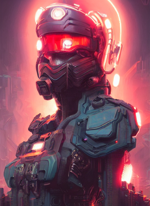 Cyberpunk Coral Commando, Highly Detailed, Digital Painting,...