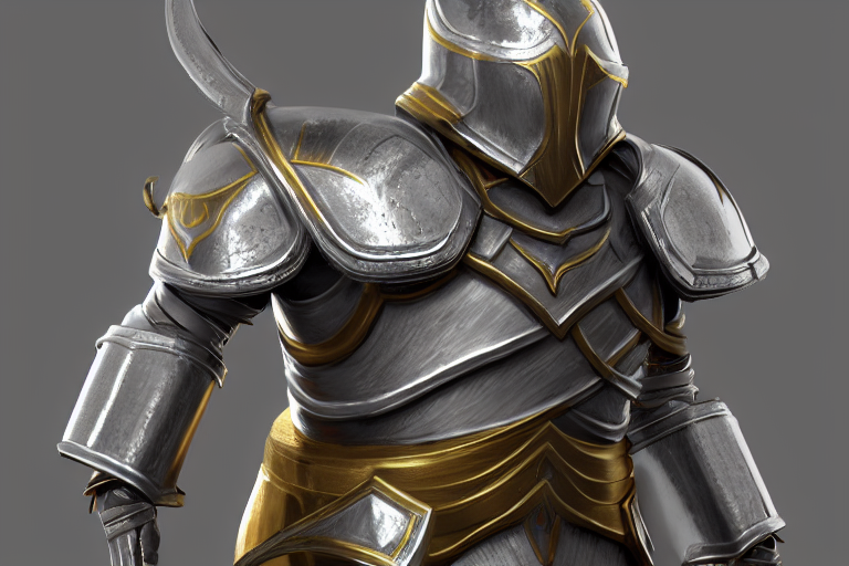 Render Of Fantasy Cleric Armor, Silver With Gold Trim, Medie...
