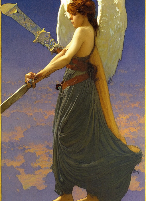 Angel Holding A Sword Illustration By Maxfield Parrish, Greg...