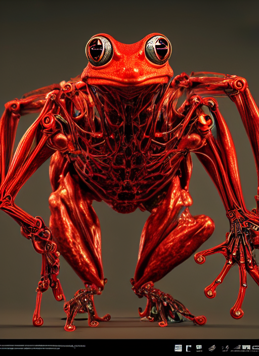Studio Shot Of Biomechanical Emerald Tree Frog Glowing Red E...